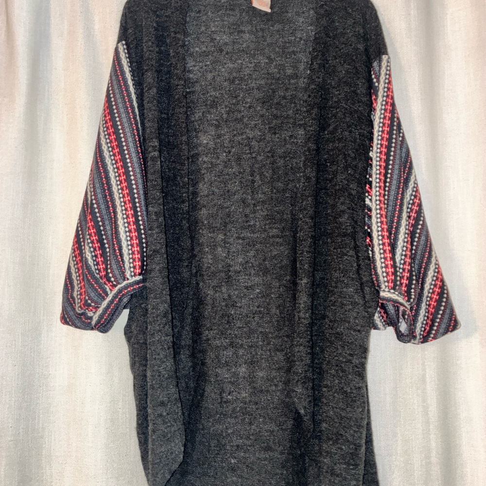 Flying Tomato Charcoal Cardigan with Striped Sleeves